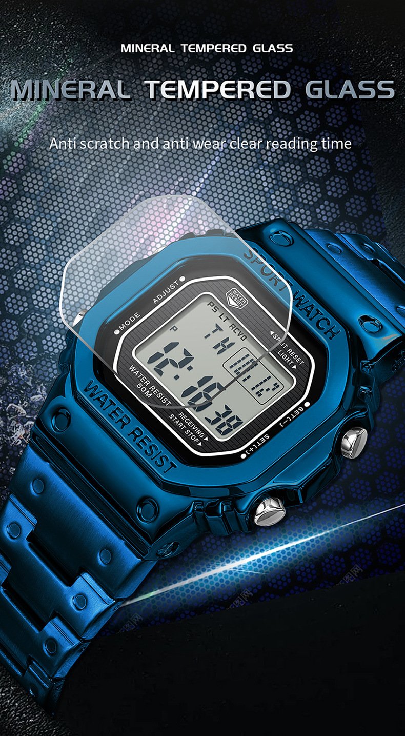 Multifunctional Square Waterproof Digital Watch