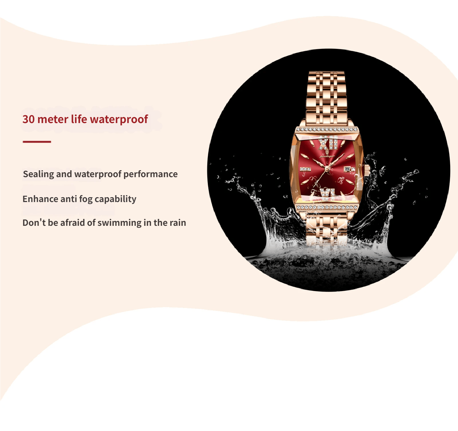Diamond-set square ladies' water-resistant watch