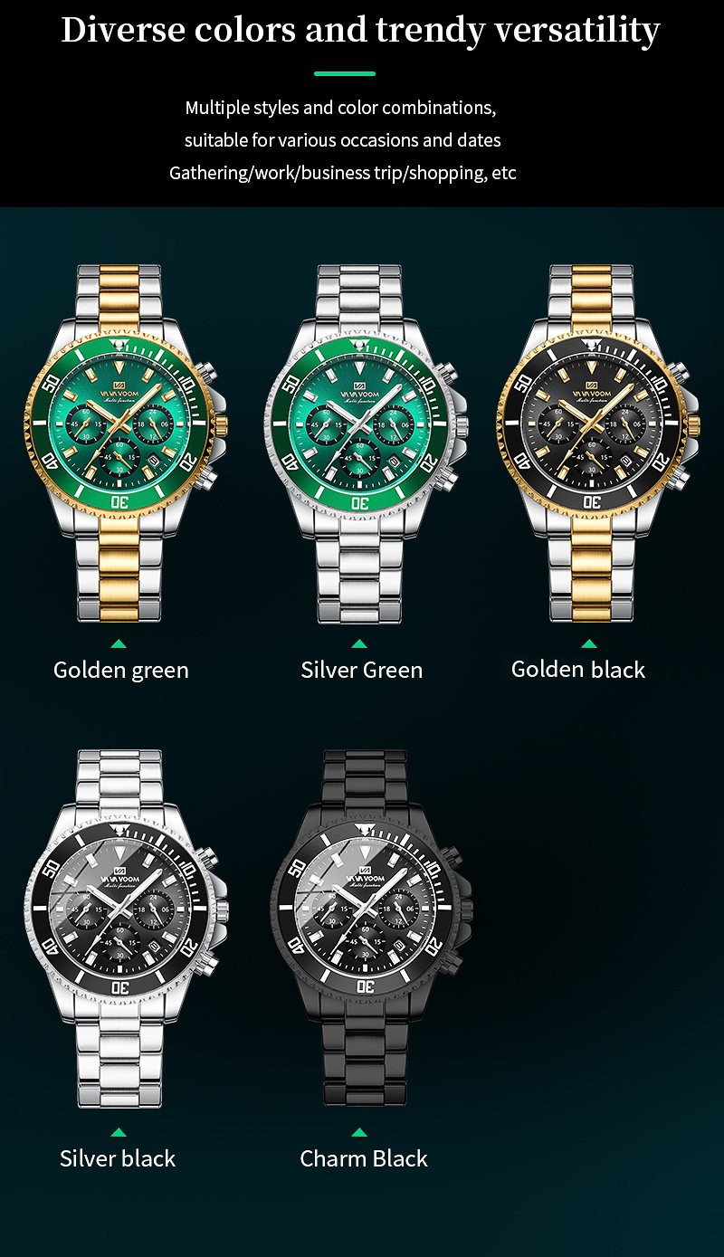 Men's luxury watch with waterproof and luminous dial