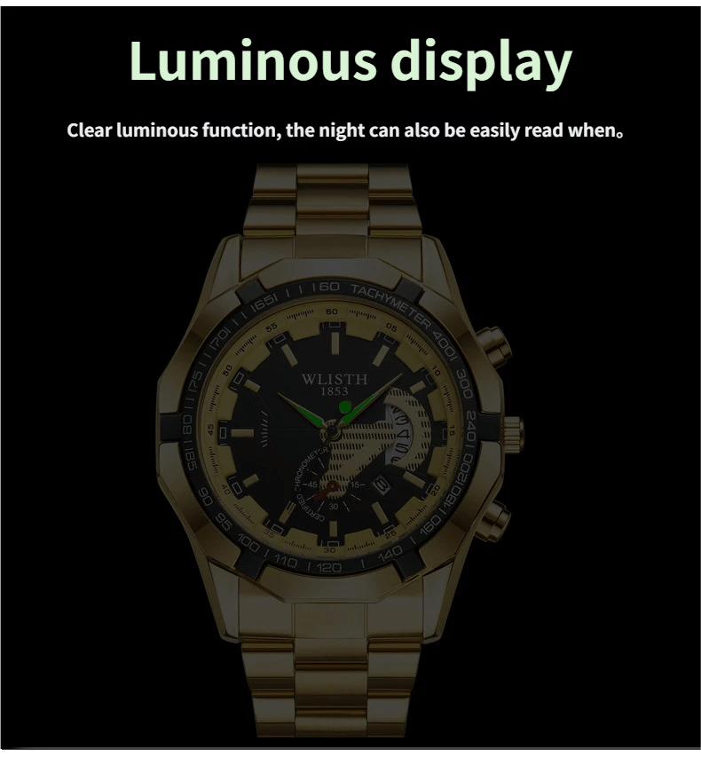 Waterproof luminous men's watch with calendar