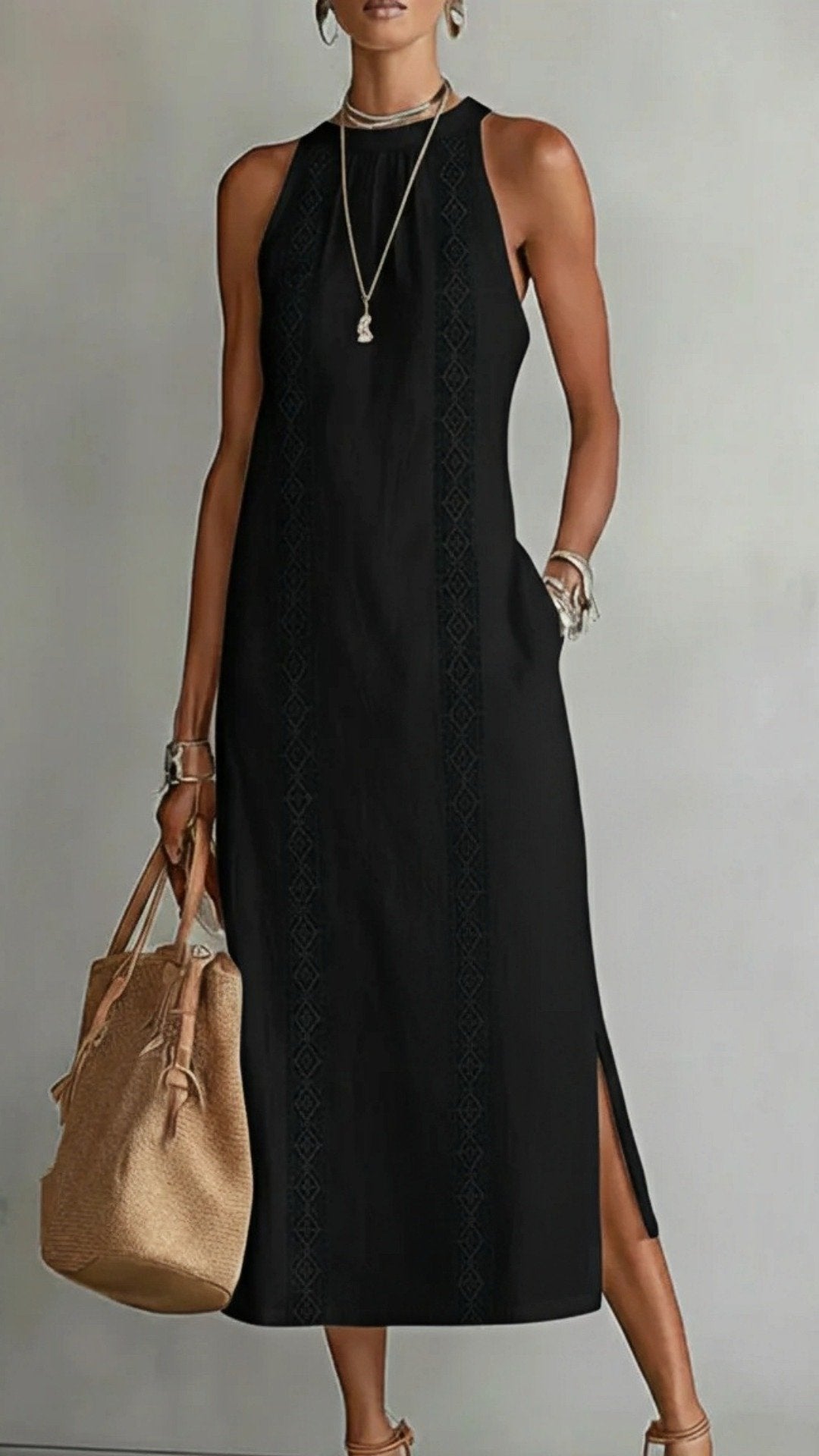 🌿 THE EMBROIDERED SLIT MAXI: HIGH NECK, LACE INSERTS, SIDE POCKETS — YOUR NEW SUMMER SIGNATURE 🌿