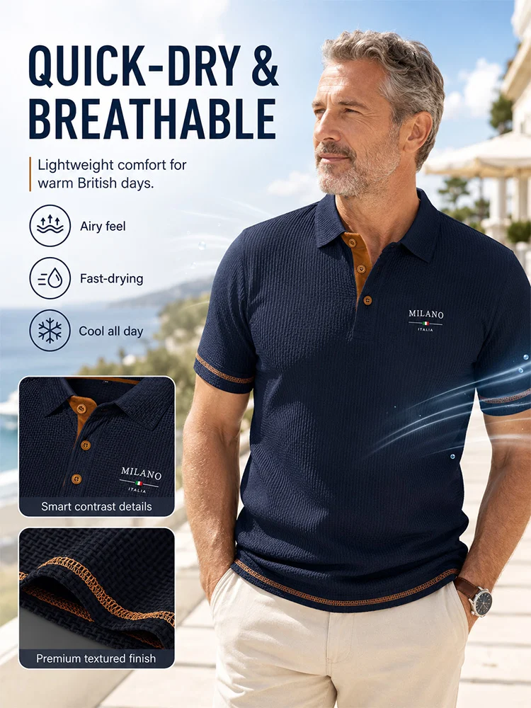 Men's Geometric Textured Polo Shirt – Quick-Dry, Breathable, Slim Fit, Letter Pattern for Summer Sports & Casual---Buy 2 Get 20% Off & Free Shipping!
