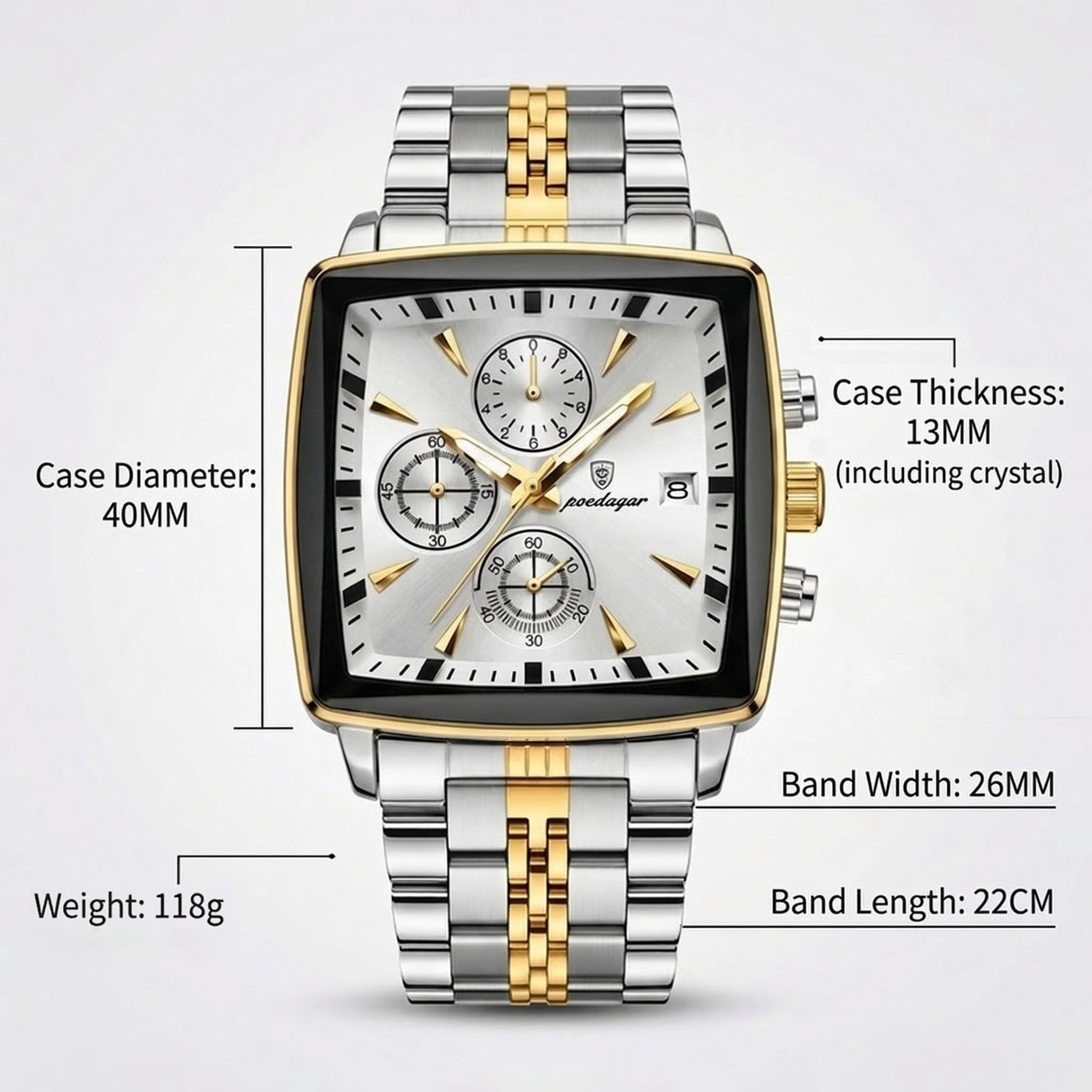 Men's Multifunctional Square Business Steel Band Quartz Watch