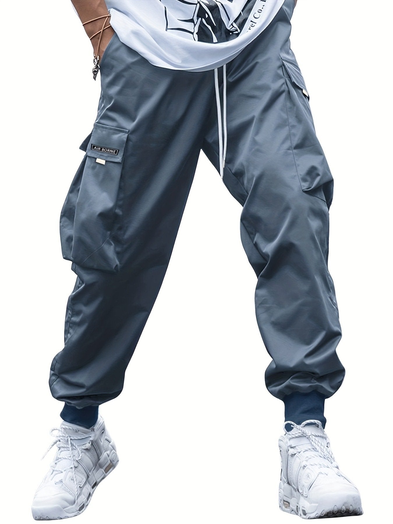 Men's Letter Patch Cargo Pants - Loose Fit Drawstring Elastic Waist Trousers with Slant Pockets, Summer Casual Streetwear