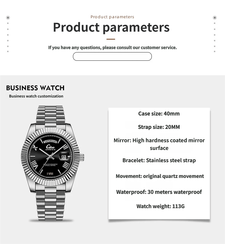 Men's business watch with Arabic numeral markers