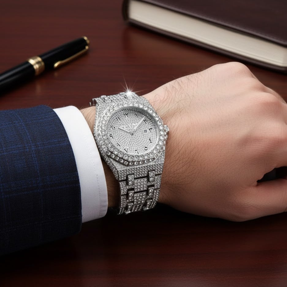 Men's Ice-Surface Watch Gold-Plated Hip-Hop Party Quartz Timepiece