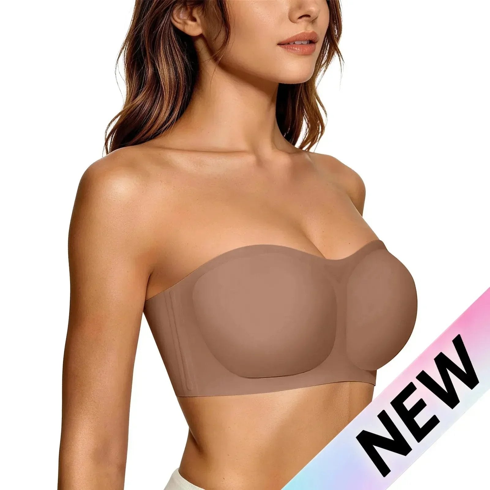 ⛱️💞Womens Strapless Bras Push Up Bandeau Bra Non Slip Wireless Supportive Padded Bras Seamless Comfortable Tube Jelly Bra