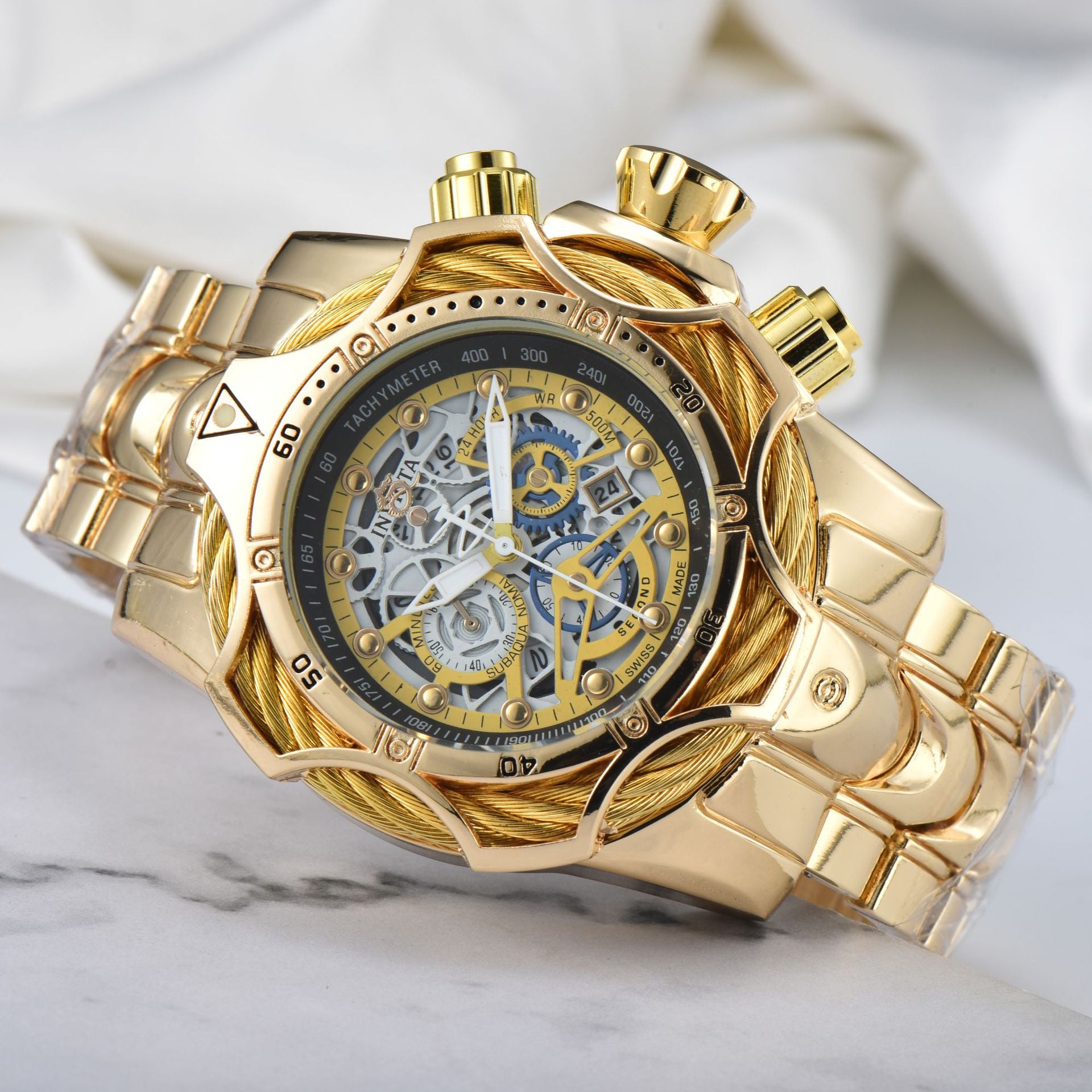 Men's Large-Dial Steel-Bracelet Sports Watch