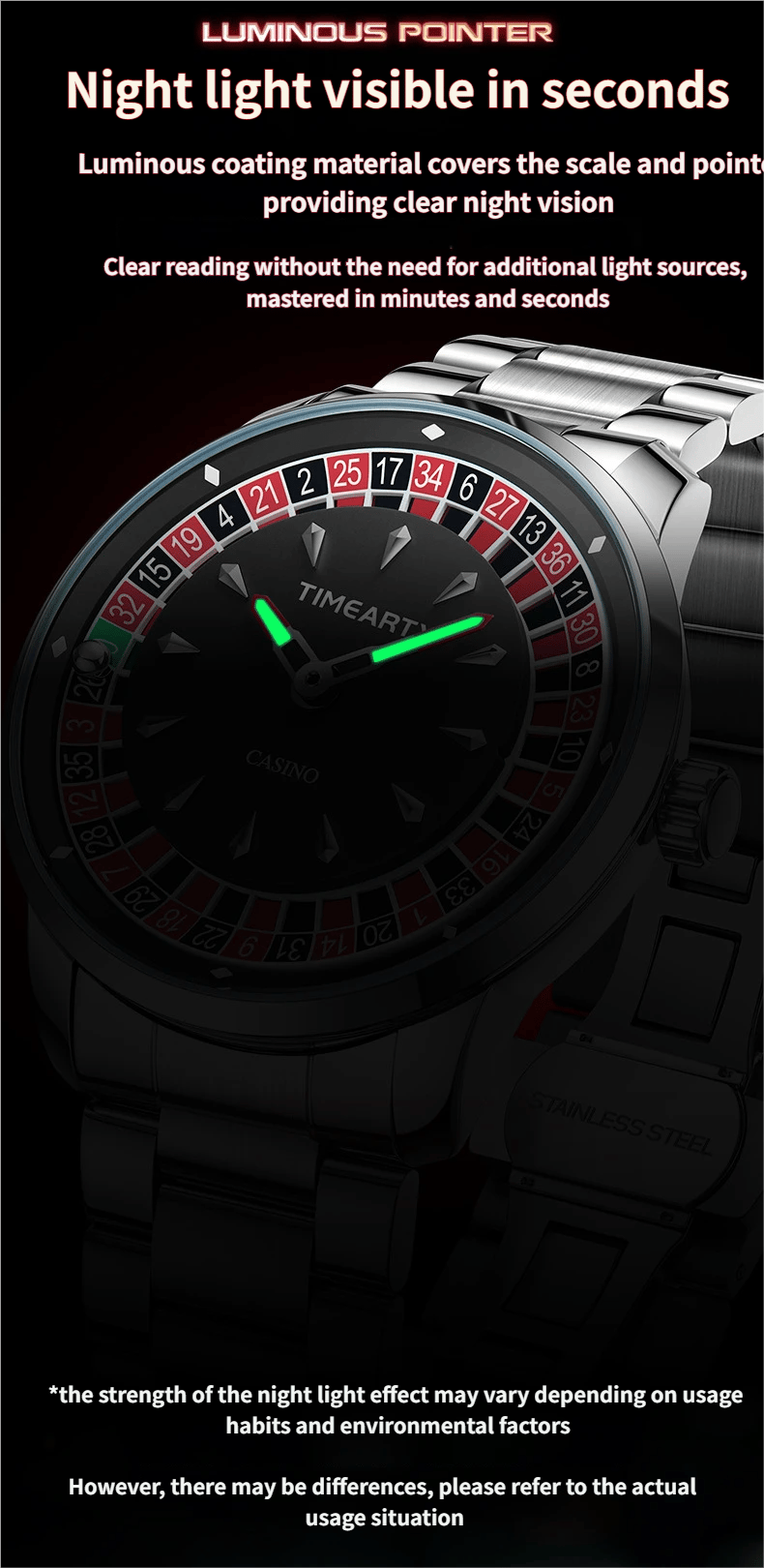 Roulette Men's Watch: Luminous, Water-Resistant Quartz Timepiece