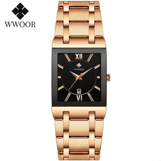 Square Men's Steel-Band Quartz Watch Water-Resistant Timepiece