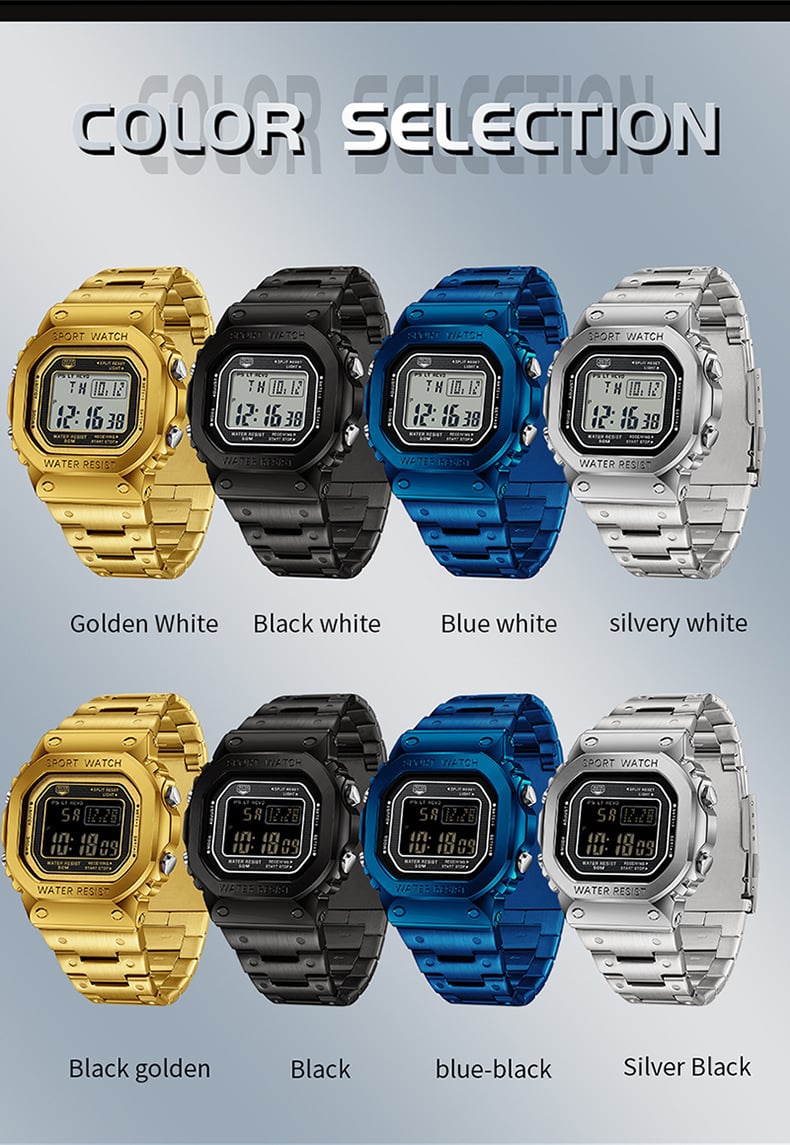 Multifunctional Square Waterproof Digital Watch