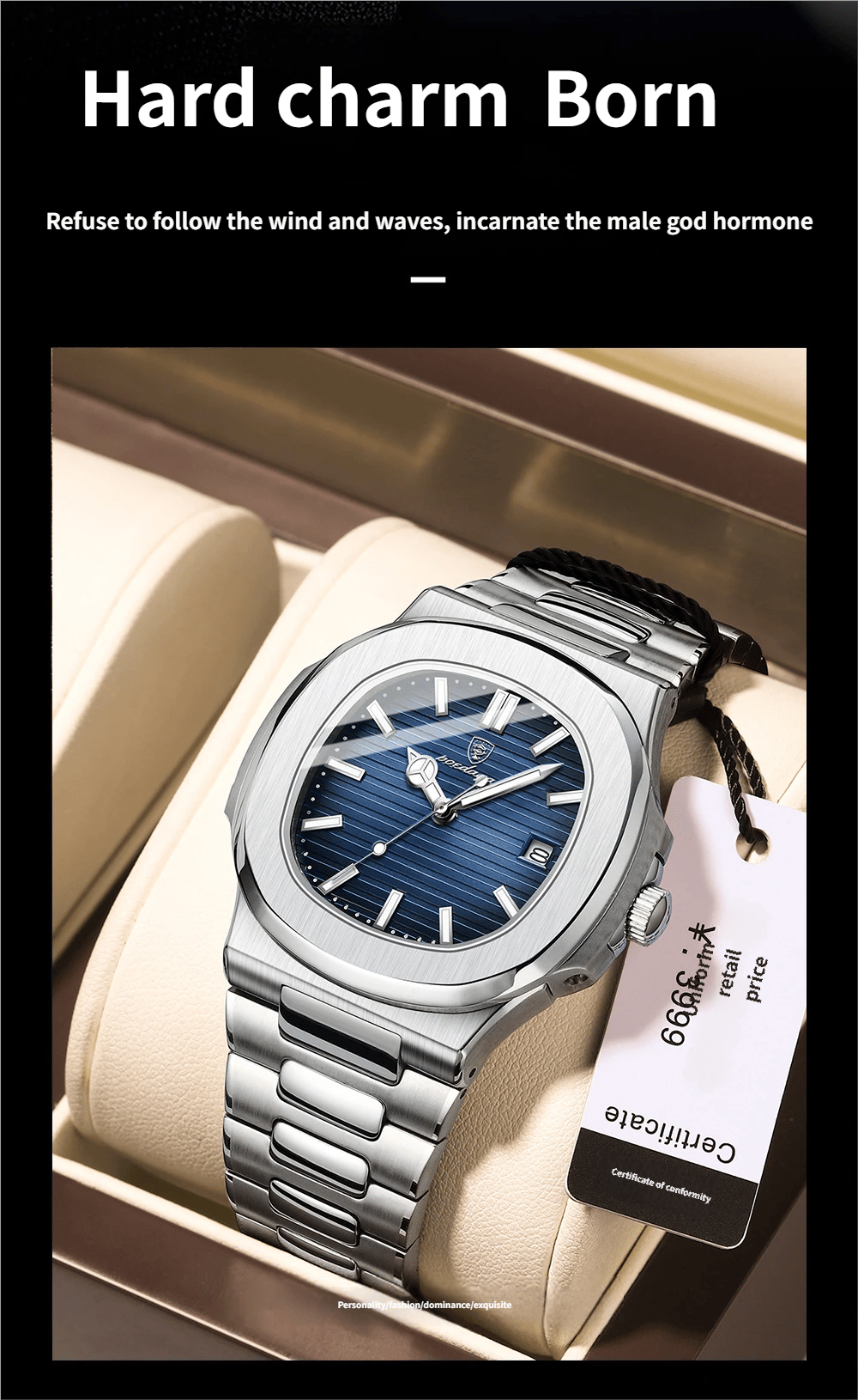Men's Business Fashion Round Dial Analog Quartz Watch with Luminescent Features and Water Resistance