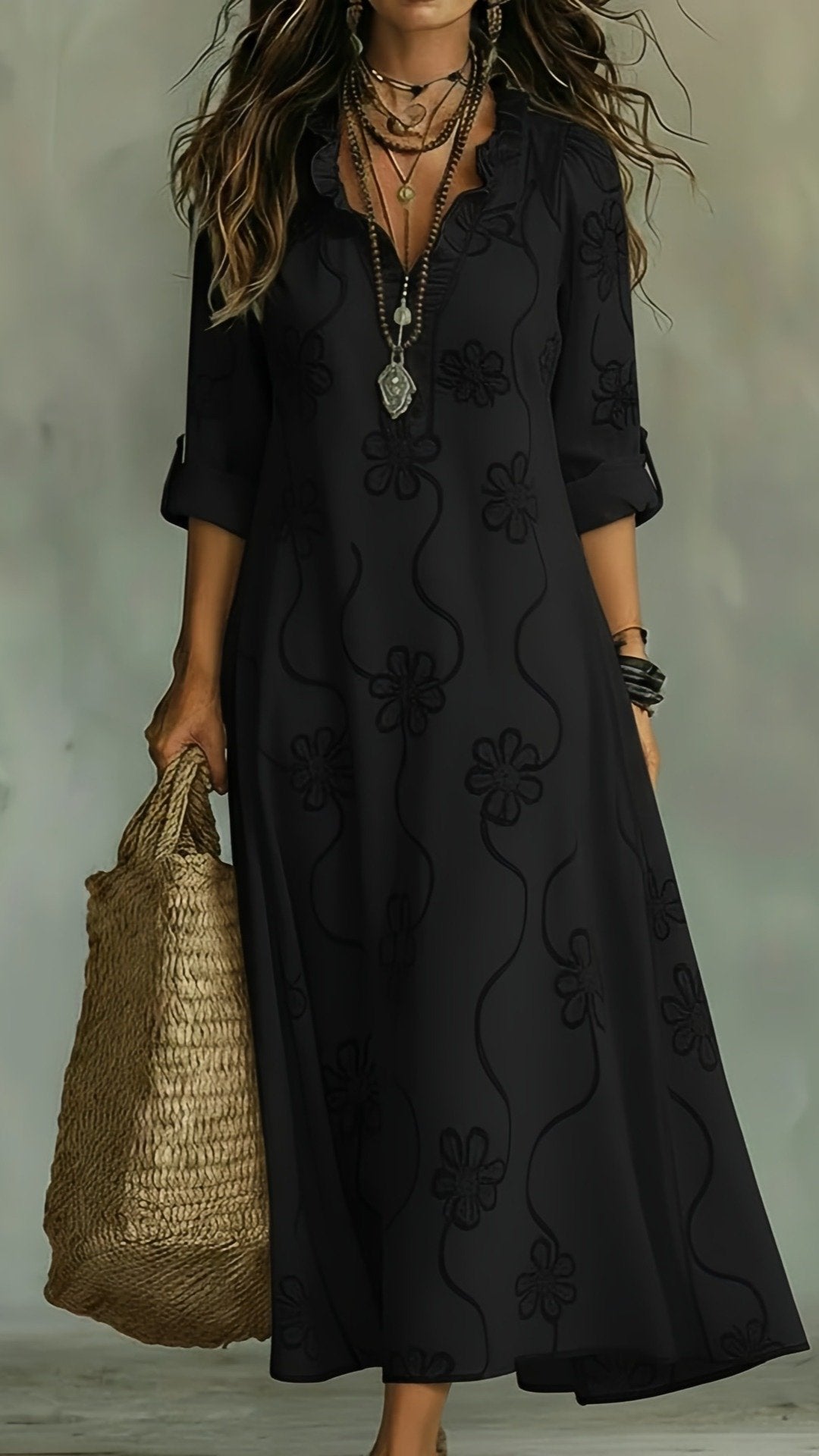 🌸 THE EMBROIDERED BOHO MAXI: RUFFLED, LOOSE, VACATION-READY 🌸