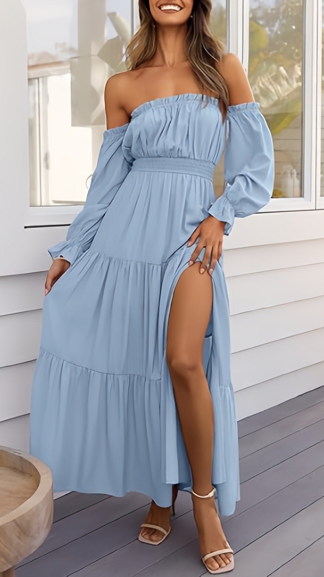 🌸 THE OFF-SHOULDER BOHO MAXI: PUFF SLEEVES, SIDE SPLIT, TIERED DREAMS — YOUR MOST ROMANTIC DRESS YET 🌸