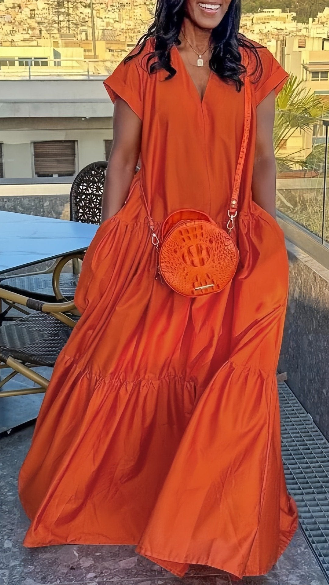 🌞 THE PLEATED POCKET MAXI: LOOSE, SLIT V-NECK, SHORT SLEEVES — YOUR NEW FAVOURITE SUMMER BASIC 🌞