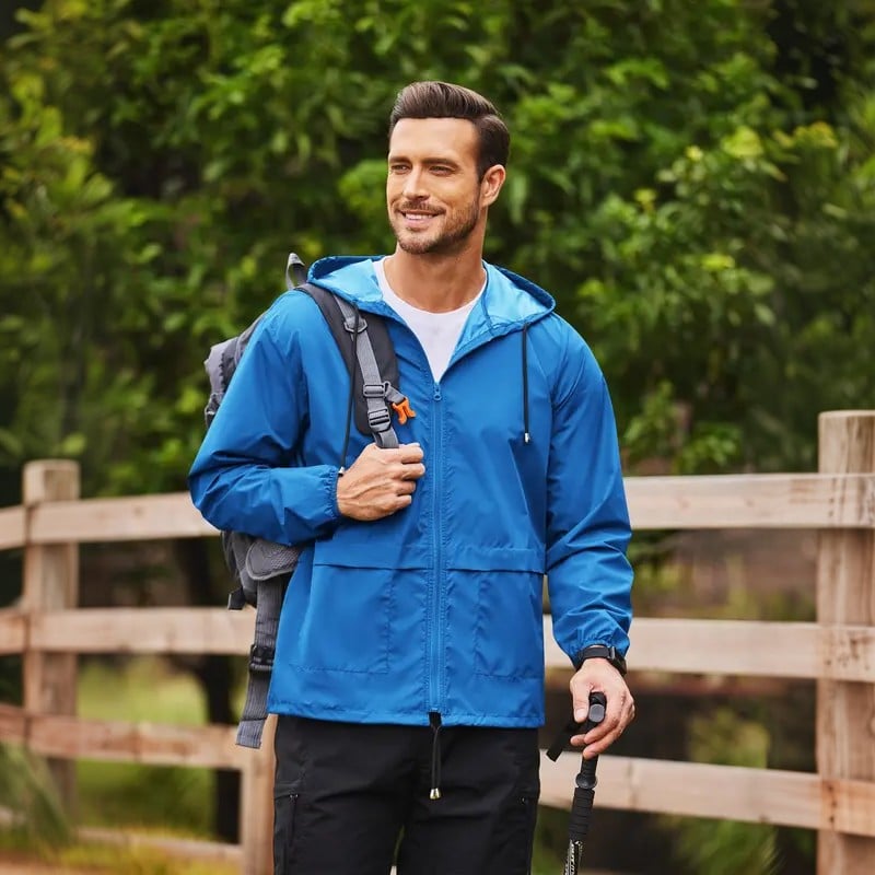 Men's Packable Waterproof Jacket - Lightweight Hooded Raincoat for Hiking & Cycling