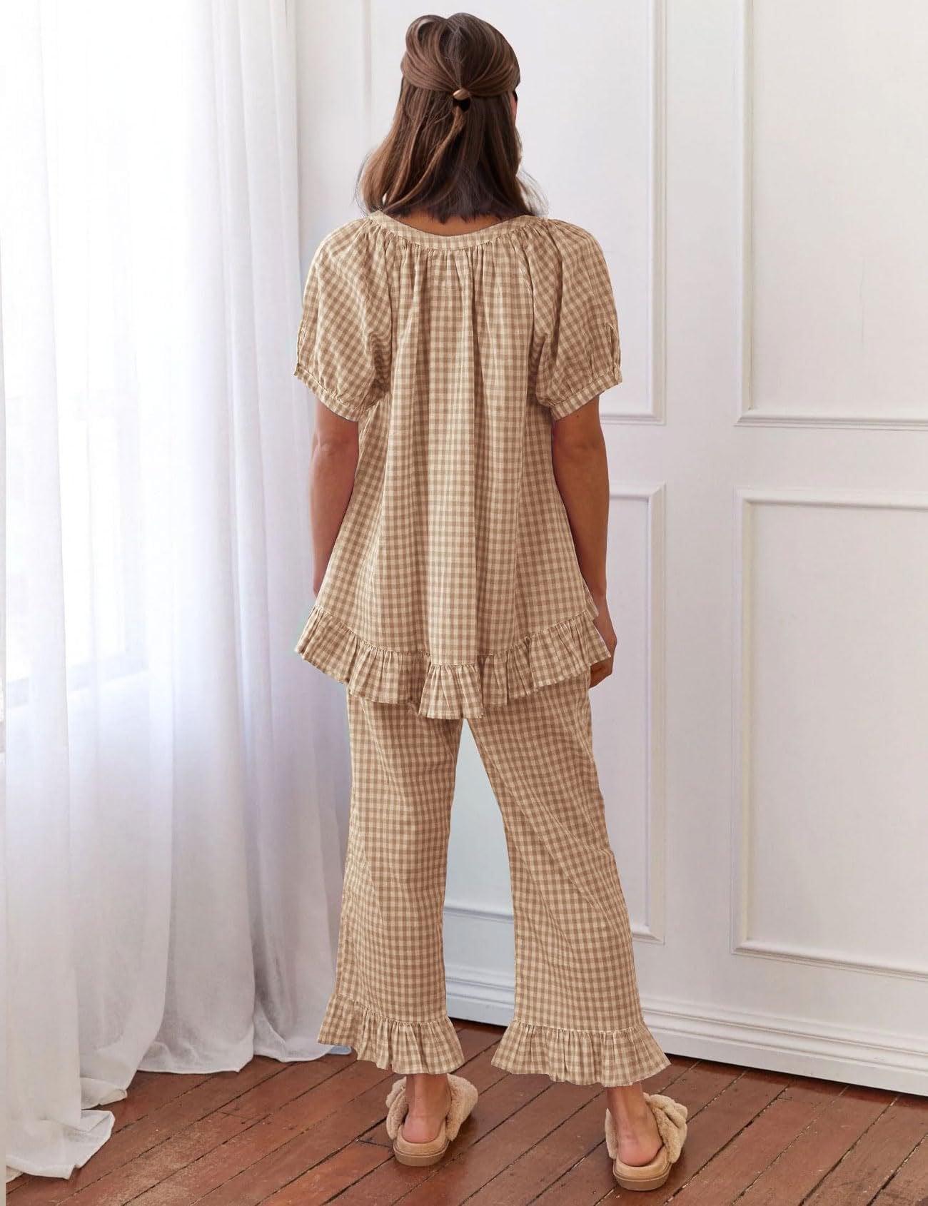 🎀 THE GINGHAM LOUNGE SET: Y2K VIBES, RUFFLED EDGES, BELL BOTTOM DRAMA 🎀