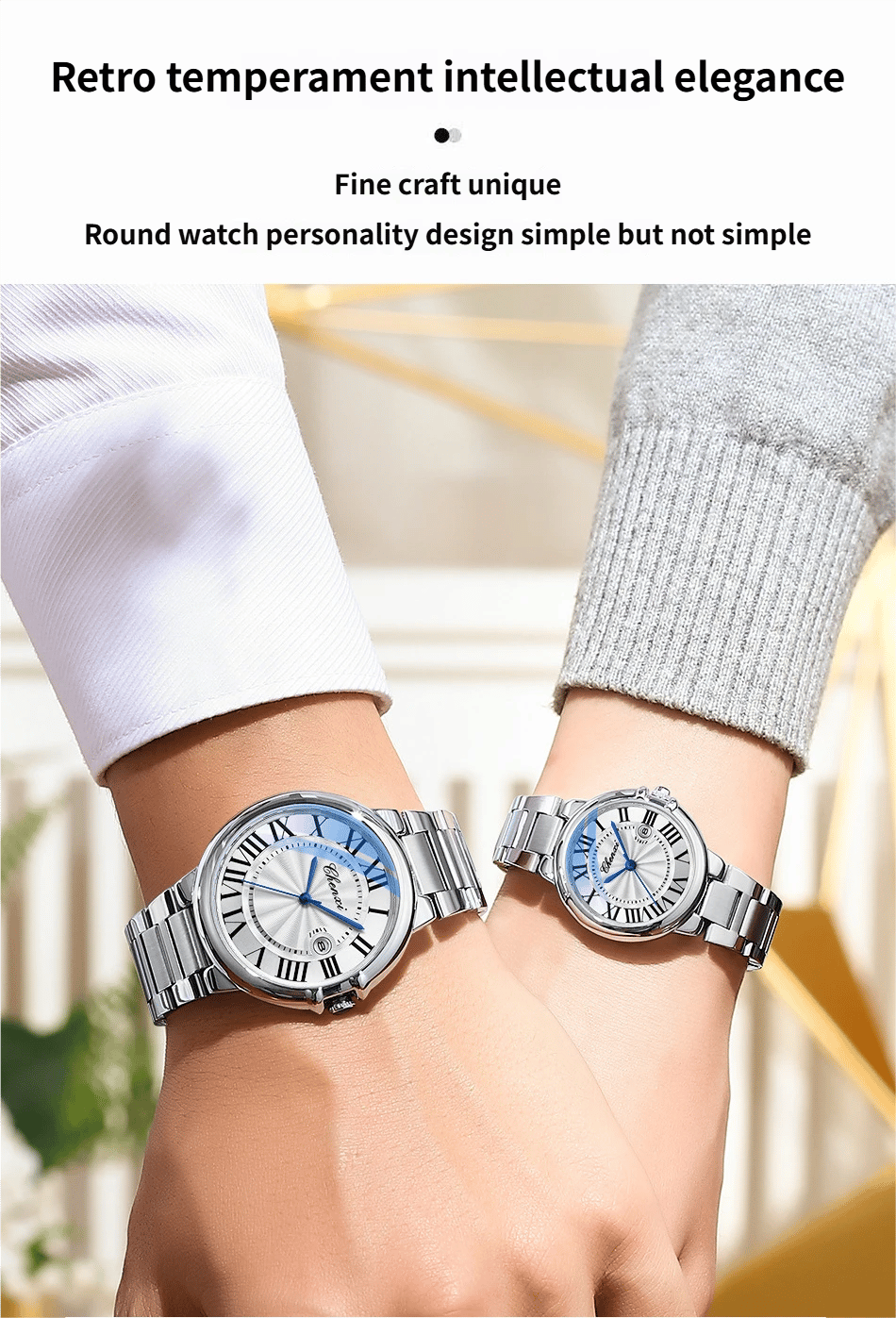 Calendar Blue-Handed Steel Bracelet Watch Water-Resistant Timepiece
