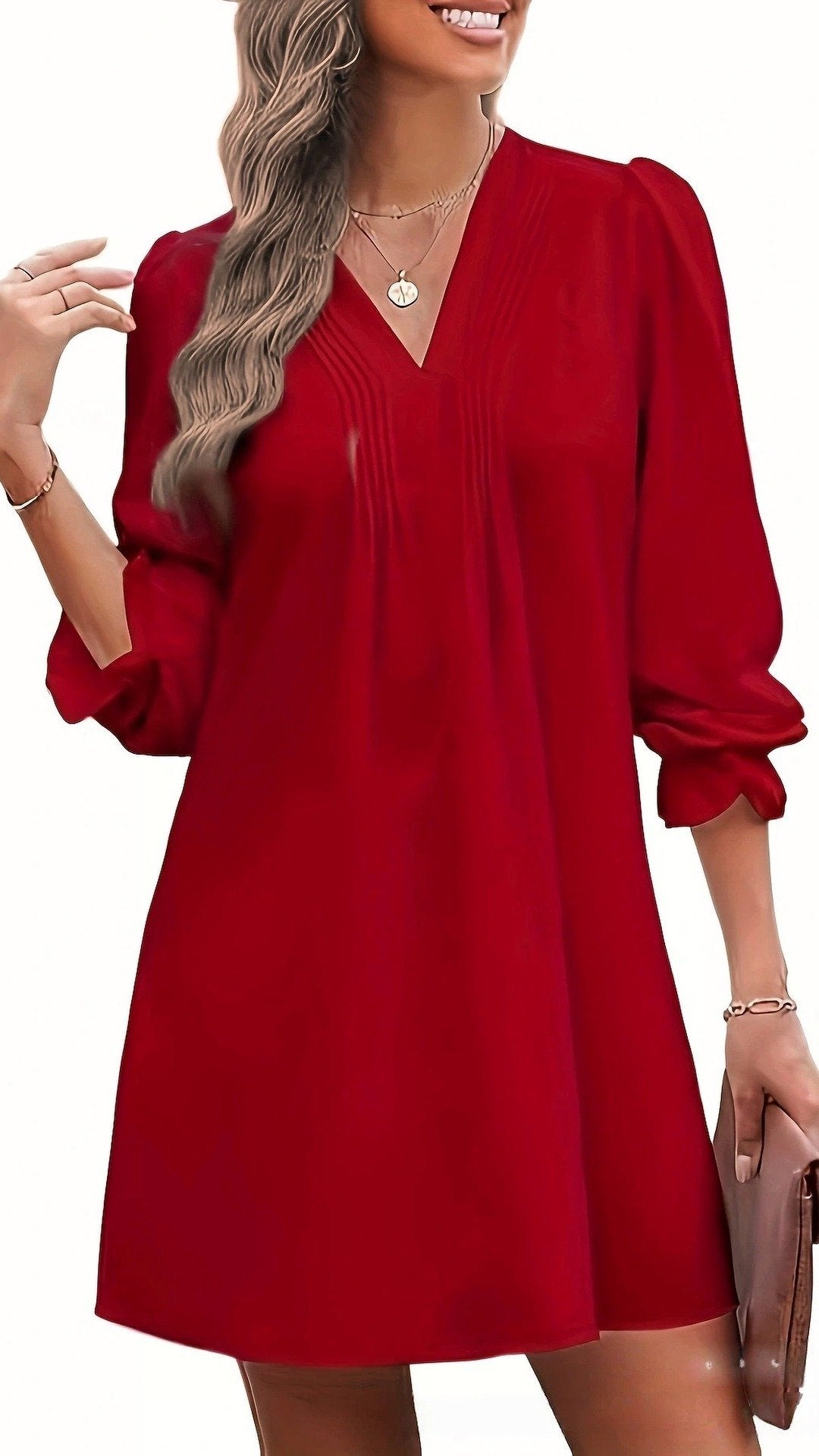 🌸 THE LANTERN RUFFLE DRESS: V-NECK, PLEATED SKIRT, BALLON SLEEVES — YOUR NEW SIGNATURE FOR EFFORTLESS ELEGANCE 🌸