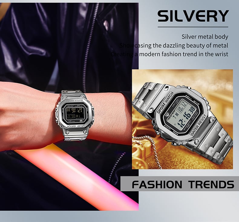 Multifunctional Square Waterproof Digital Watch