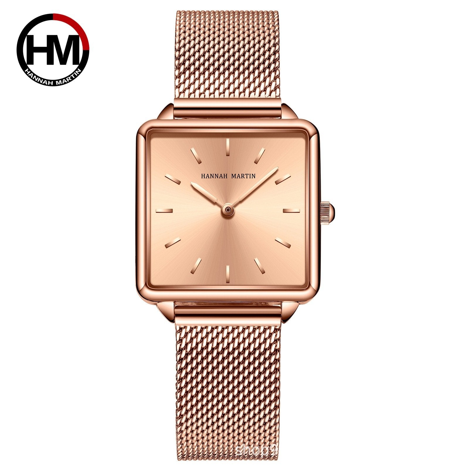 Vintage-style square-faced women's quartz watch with a steel bracelet and Japanese movement