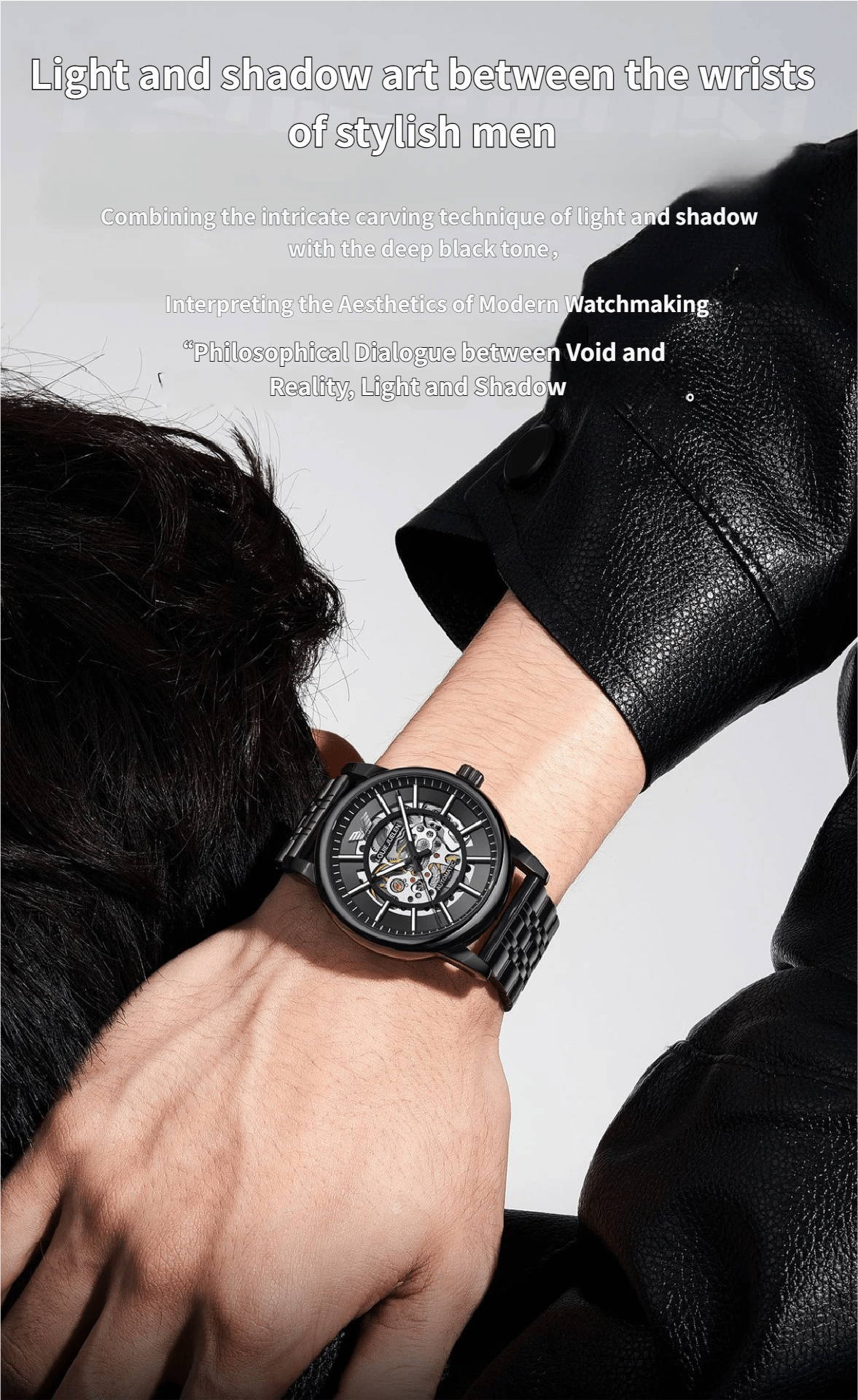 Men's Steel Strap Mechanical Watch with Skeletonised Movement and Luminescent Features