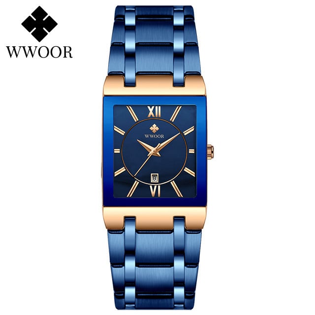 Square Men's Steel-Band Quartz Watch Water-Resistant Timepiece