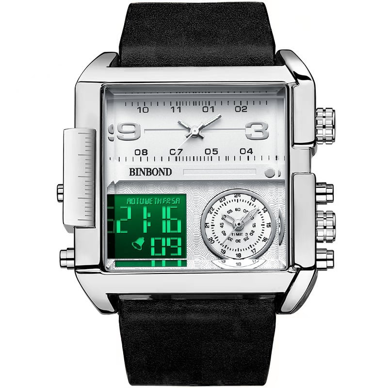 Men's Square Large-Dial Triple-Hand Quartz Watch