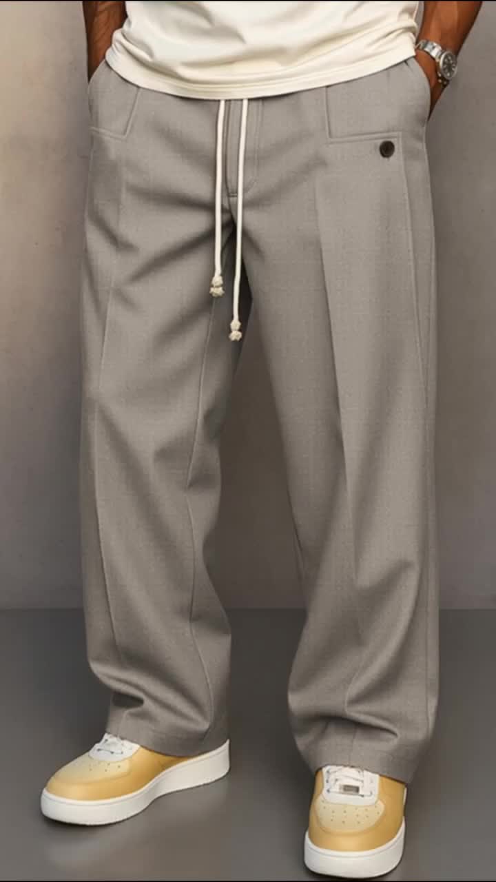 Men's Casual Loose Pleated Straight Pants