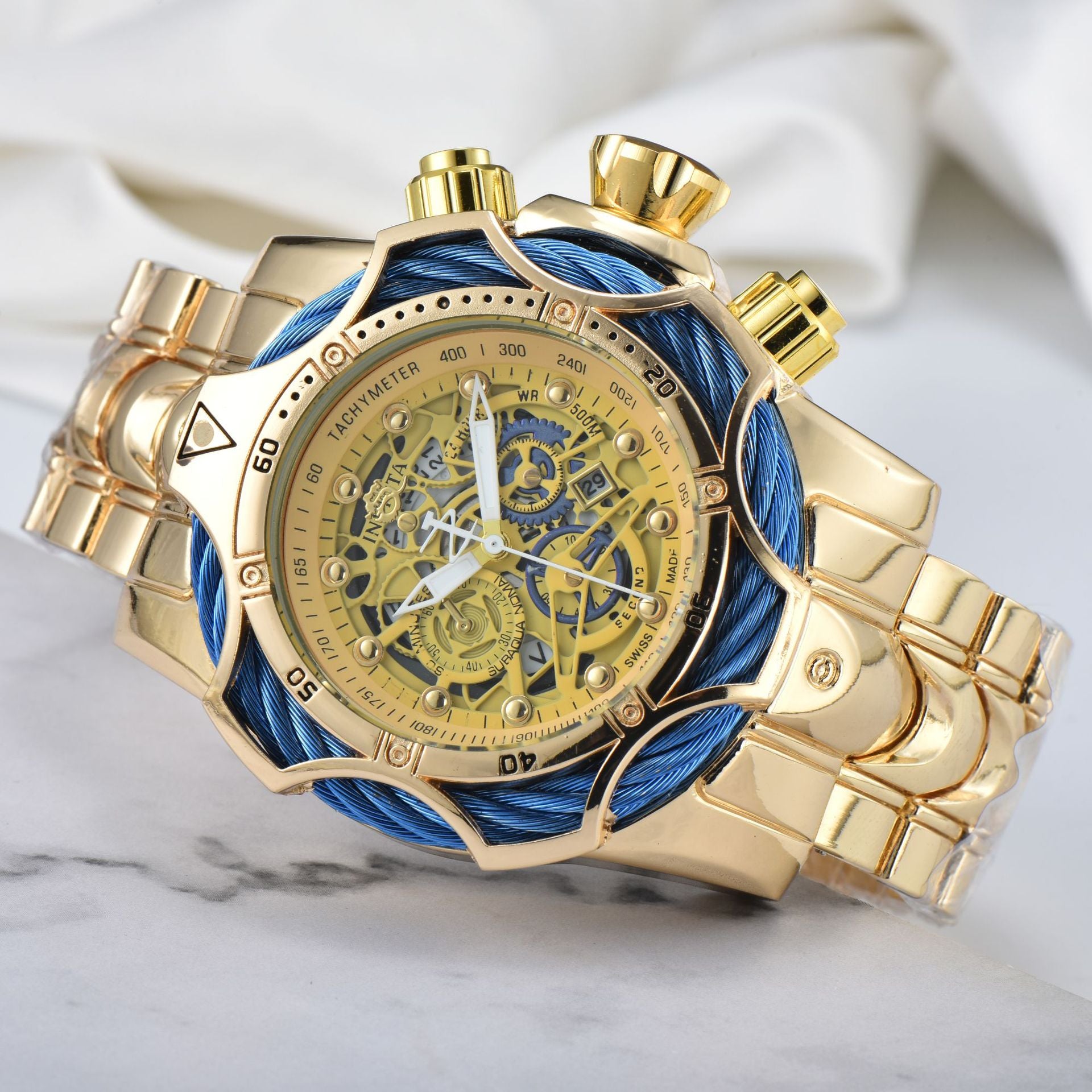 Men's Large-Dial Steel-Bracelet Sports Watch