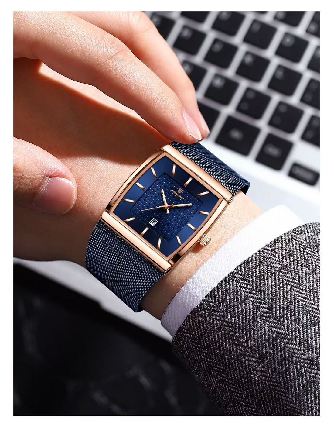 Swiss Ultra-Thin Men's Watch with Water Resistance and Date Display-Mesh Strap