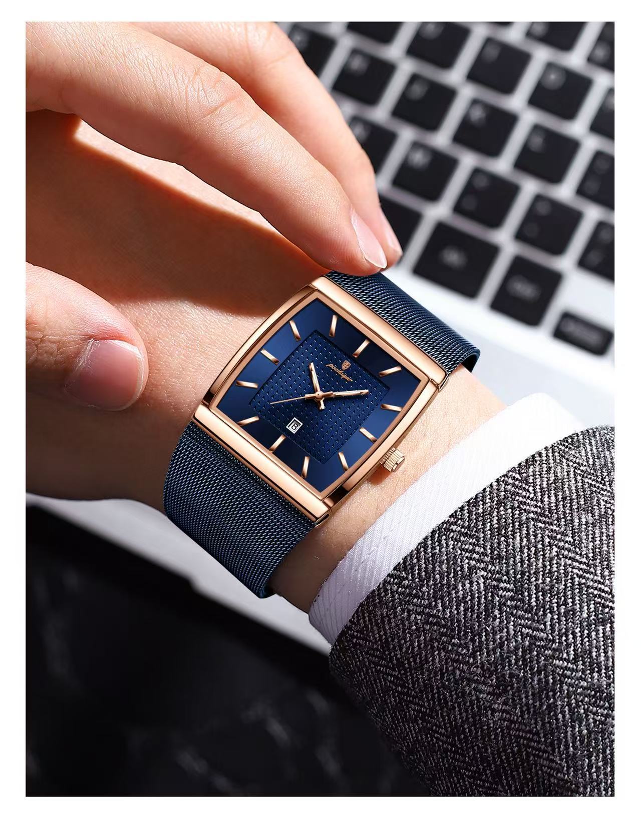 Swiss Ultra-Thin Men's Watch with Water Resistance and Date Display-Mesh Strap