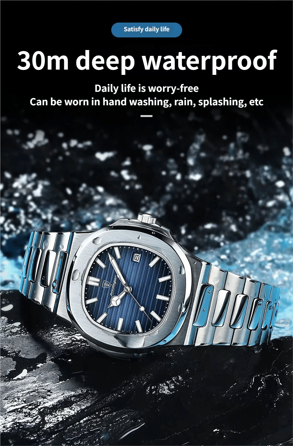 Men's Business Fashion Round Dial Analog Quartz Watch with Luminescent Features and Water Resistance