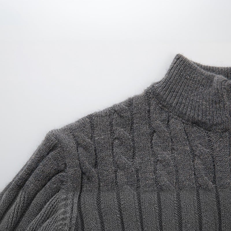 Men’s Half-Zip Knitted Sweater – Warm Cable Knit Pullover for Autumn & Winter 🍂❄️