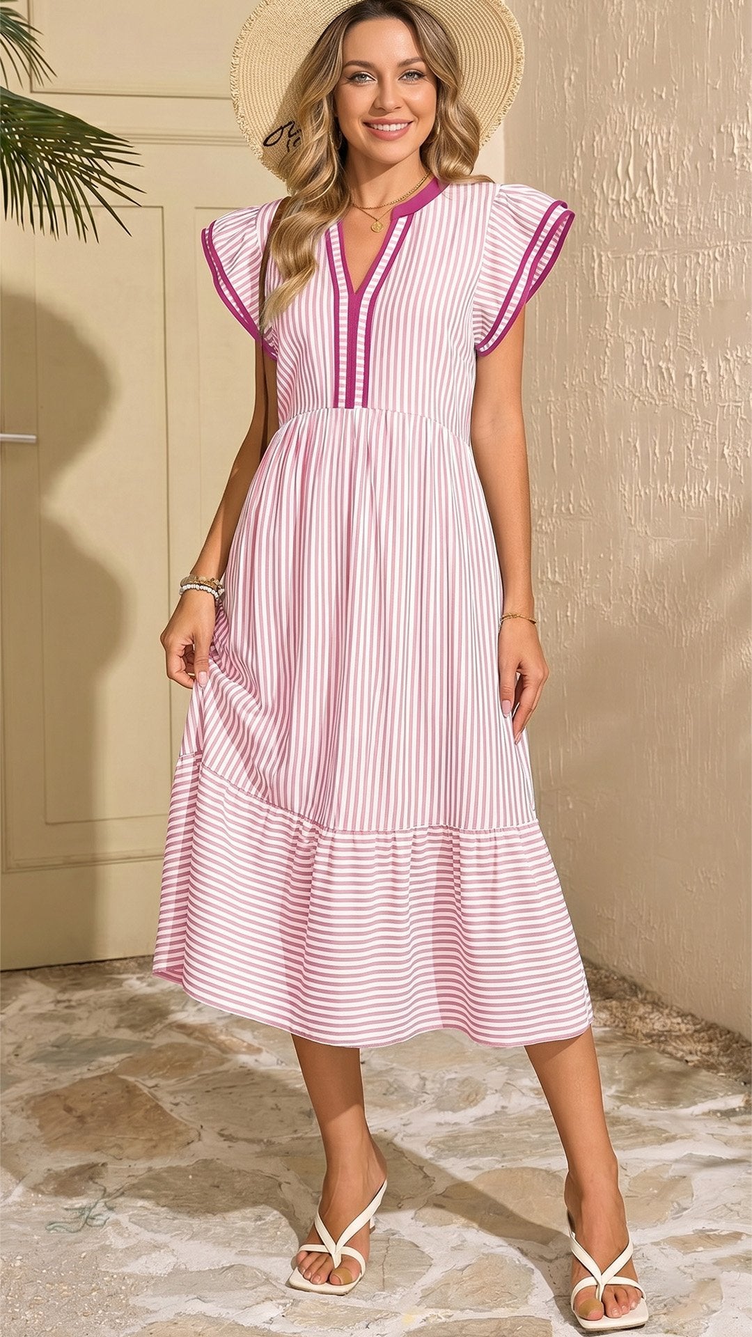 🌊 THE STRIPE MAXI: V-NECK, RUFFLE SLEEVES, POCKETS — YOUR SUMMER DREAM DRESS 🌊