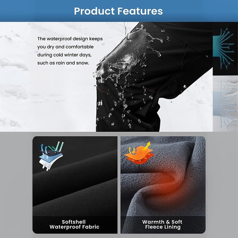 Men's Waterproof Fleece Lined Snow Pants - High Rise Joggers with Belt for  Winter Activities