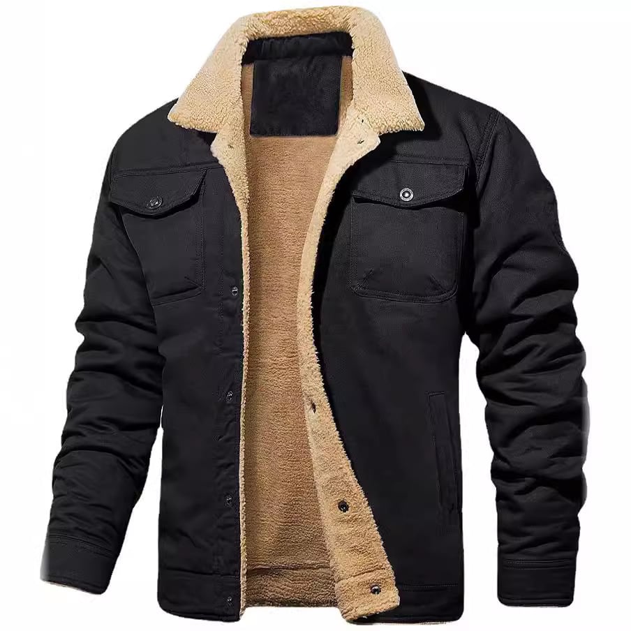 Winter Sherpa Lined Jacket ❄️ Men's Warm Trucker Coat with Multi Pockets, Casual Collared Cotton Fleece Outerwear