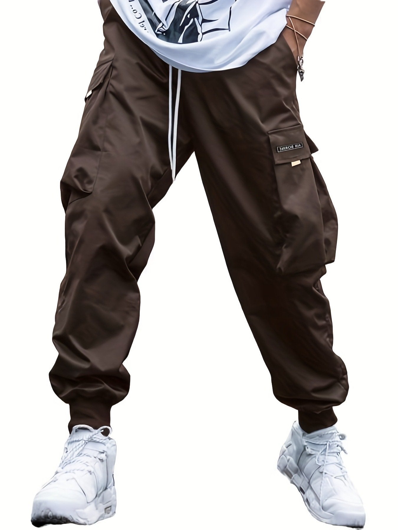 Men's Letter Patch Cargo Pants - Loose Fit Drawstring Elastic Waist Trousers with Slant Pockets, Summer Casual Streetwear