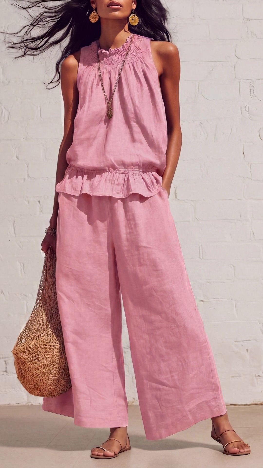 🌾 THE COTTON LINEN BOHO DUO: RUFFLED TOP + WIDE LEG PANTS — YOUR MOST COMFORTABLE SUMMER SET 🌾