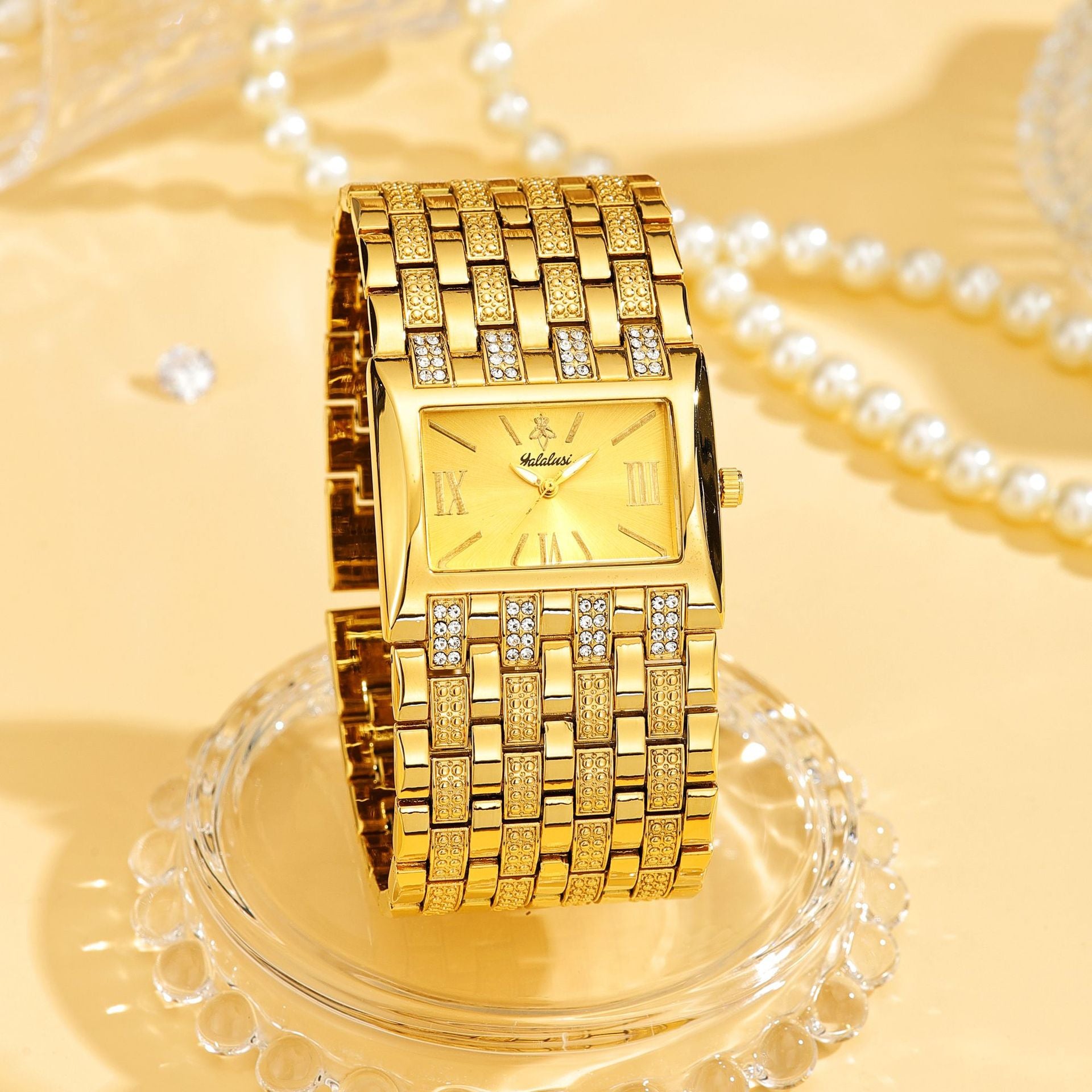 Luxury Diamond-Set Women's Watch with a Square Dial