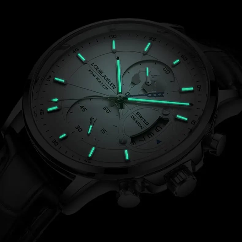 Elegant men's watch with globe design, 30m water resistant and luminous dial