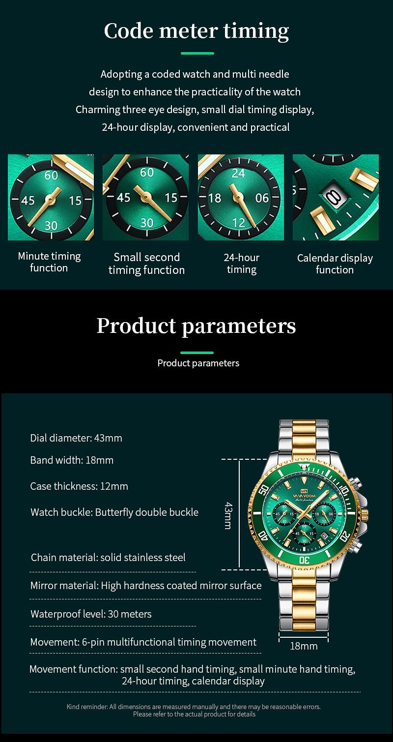 Men's luxury watch with waterproof and luminous dial