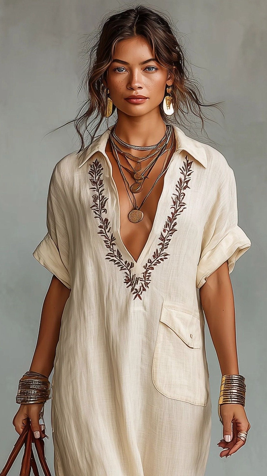 🌿 THE LINEN EMBROIDERY MAXI: V-NECK, POCKET, EFFORTLESS BOHO ELEGANCE 🌿