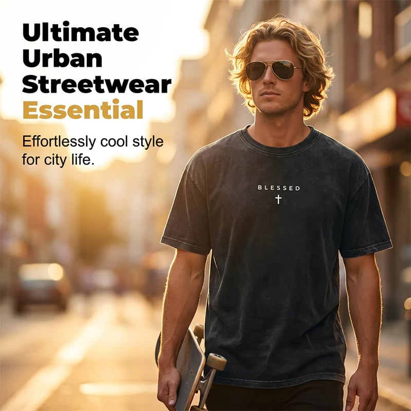 ✝️ Men's Vintage T-Shirt with Cross & Letter Print – Soft Cotton, Relaxed Fit & Perfect for a Classic Casual Look