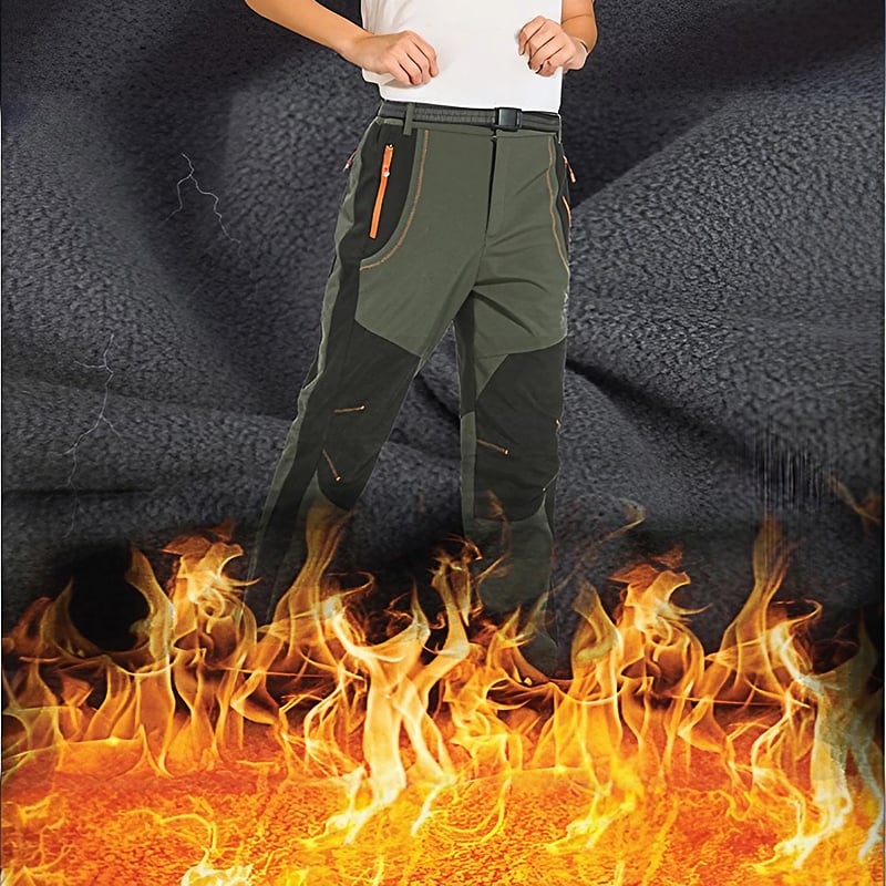 Men's Waterproof Fleece Lined Snow Pants - High Rise Joggers with Belt for  Winter Activities