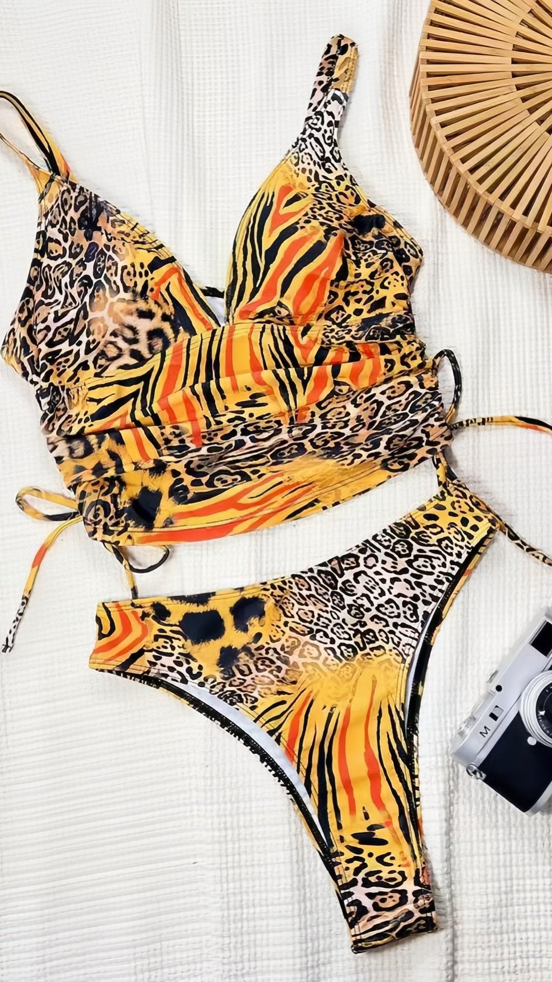 🐆 THE WILD TWIST SET: DEEP V, ADJUSTABLE SIDE TIES, HIGH-CUT SHORTS — YOUR MOST CONFIDENT TWO-PIECE SWIMSUIT YET 🐆