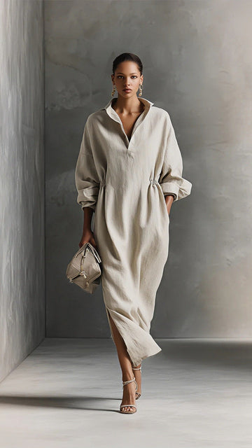 THE PARISIAN DRAPE DRESS: V-NECK, POCKETS, EFFORTLESS ELEGANCE✨