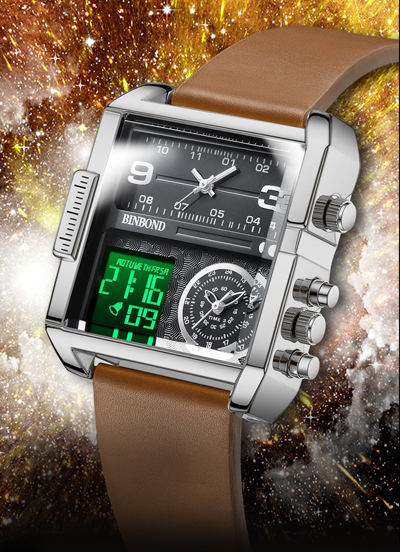 Men's Square Large-Dial Triple-Hand Quartz Watch