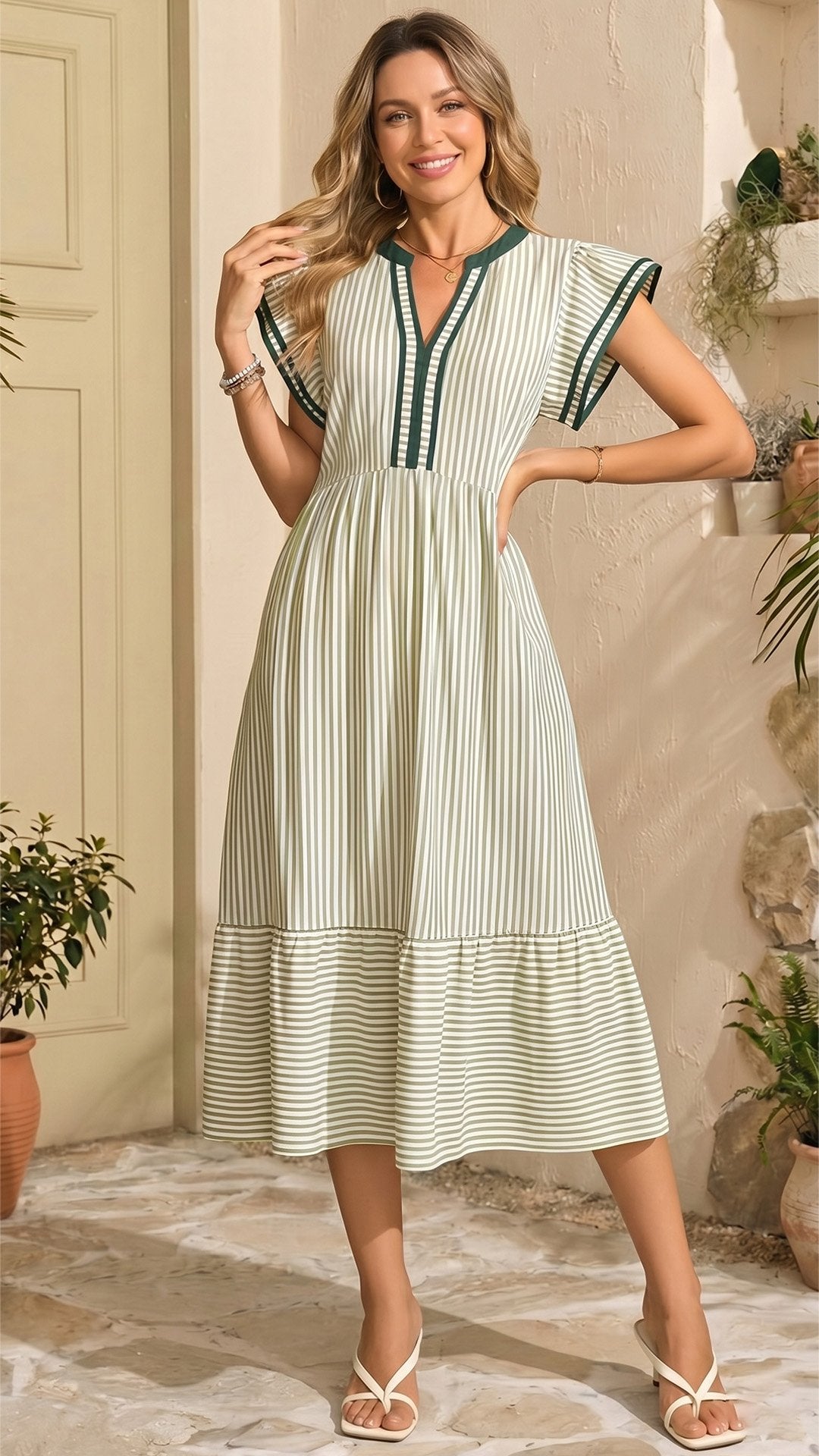 🌊 THE STRIPE MAXI: V-NECK, RUFFLE SLEEVES, POCKETS — YOUR SUMMER DREAM DRESS 🌊