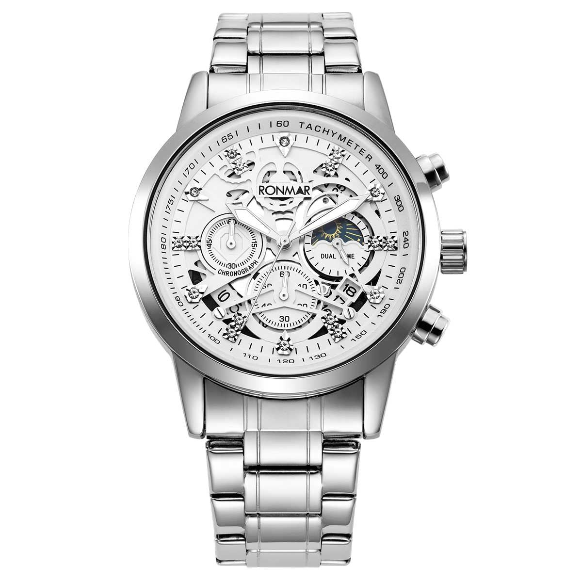 Men's Water-Resistant Stainless Steel Strap Quartz Watch with Three-Hand Dial
